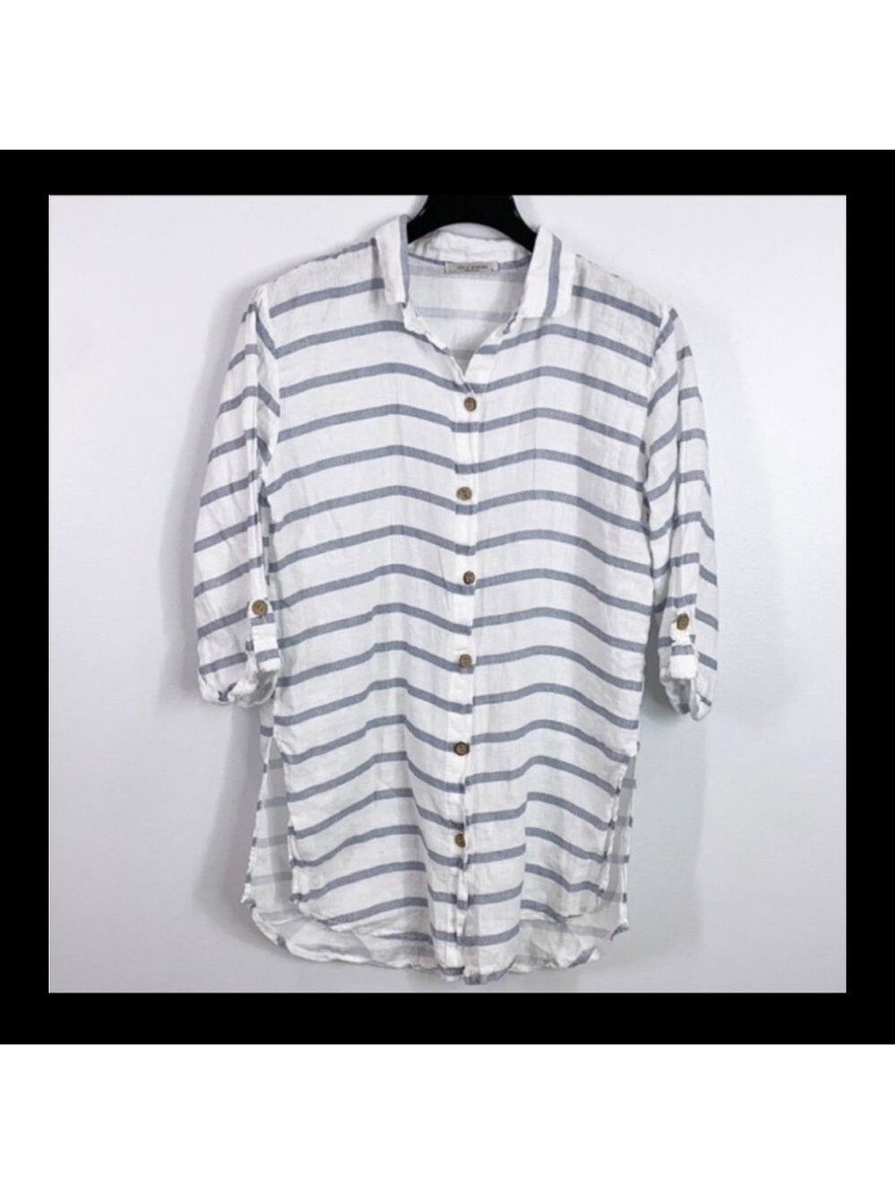Linen Striped Button-Up tunic - Picture 1 of 6